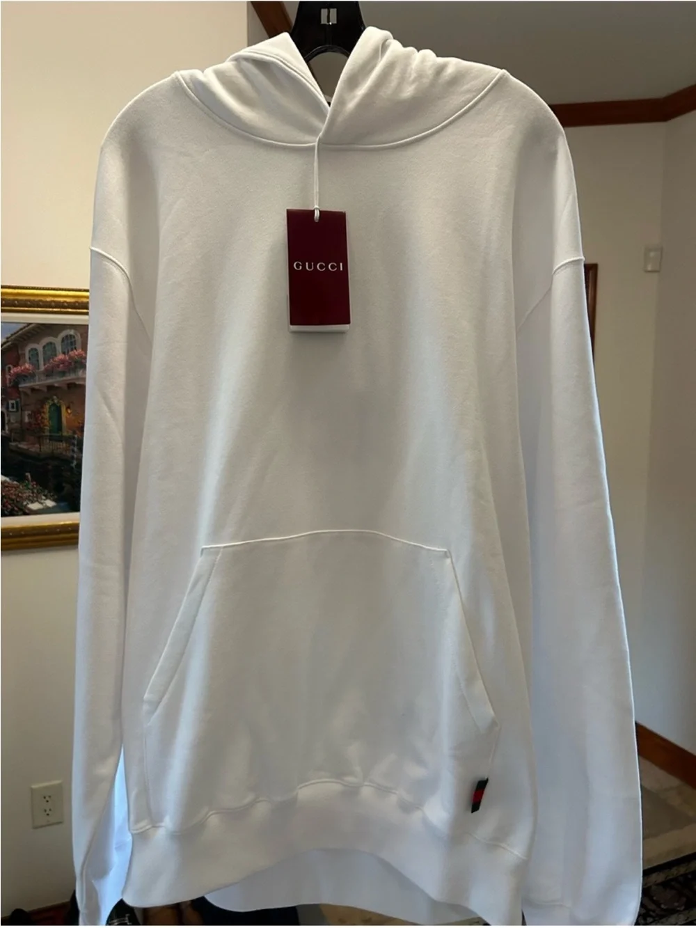 Men’s Gucci, 100% cotton web striped red/green hoodie size XL made in Italy NWT